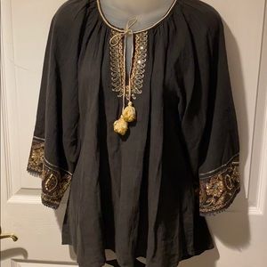 Calypso St Barth Alna Gauze Top S Gold embroidery